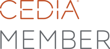 CEDIA MEMBER wordmark—‘CEDIA’ in orange uppercase above ‘MEMBER’ in dark gray—signifying membership in the Custom Electronic Design & Installation Association.