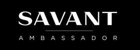 SAVANT Ambassador logo—white ‘SAVANT’ wordmark above spaced-out ‘AMBASSADOR’ on a solid black background, indicating certified partnership status with Savant.